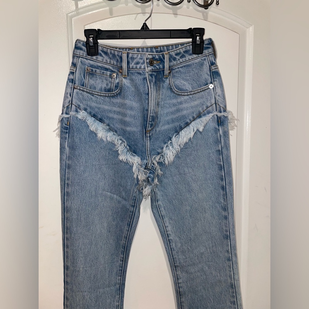New! SER.O.YA Dahlia Western Frayed Fringe Blue Flare Jeans 🤠💙 size 26 - Picture 9 of 10
